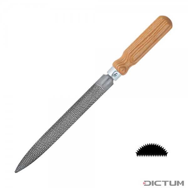 Râpe précision DICTUM » Flat Cut «, demi-ronde, avec manche, piqué 4/l. 200 mm