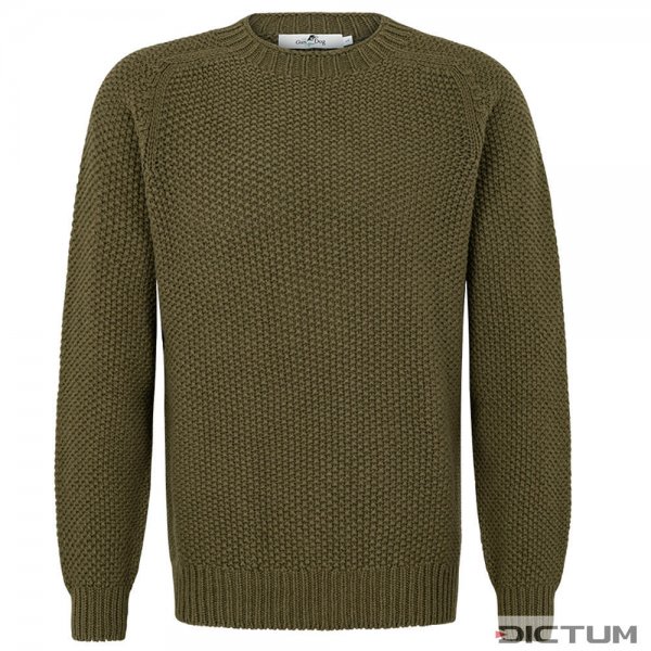 »Lamaine« Men’s Moss Stitch Crew Sweater, Lambswool, Olive, Size L