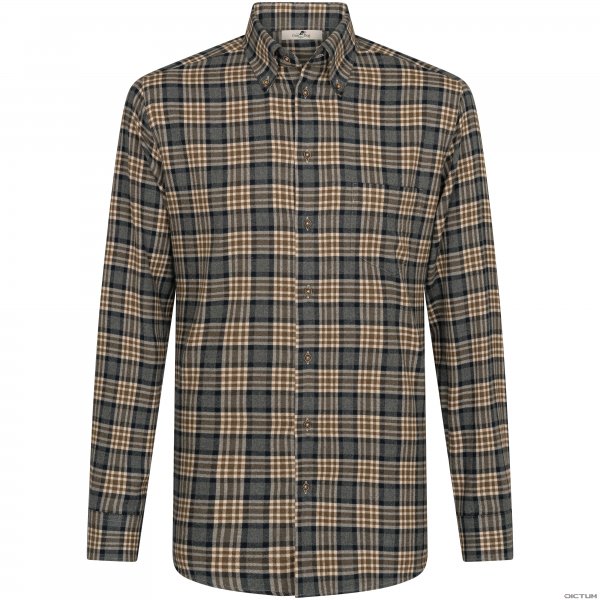 Men’s Shirt, Cotton, Chequered, Green/Beige/Grey, Size 42