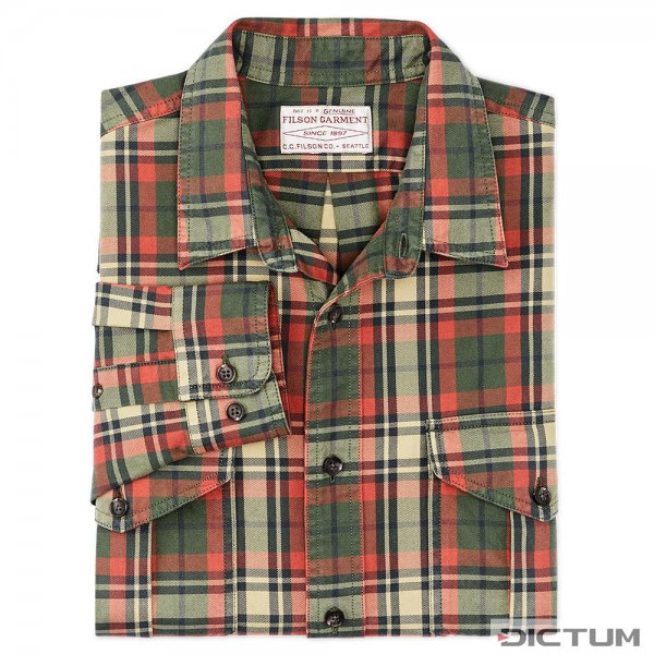 Filson LT WT Alaskan Guide Shirt, silver pine/burnt red plaid, taglia L