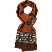 Scarf with Fox, Scarf with Fox, Silk/Wool, Orange, 70 x 190 cm