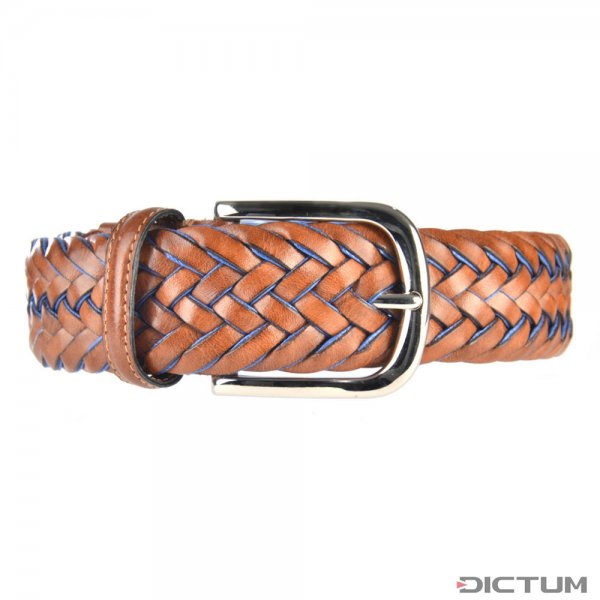Athison Braided Leather Belt, Brown/Light Blue, S-M
