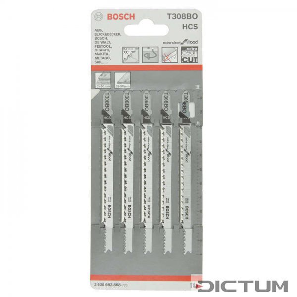 BOSCH Jig Saw Blades T 308 BO, Extraclean for Wood, 5 Pieces