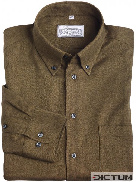 Men's Shirt, Herringbone Flannel, Olive, Size 41