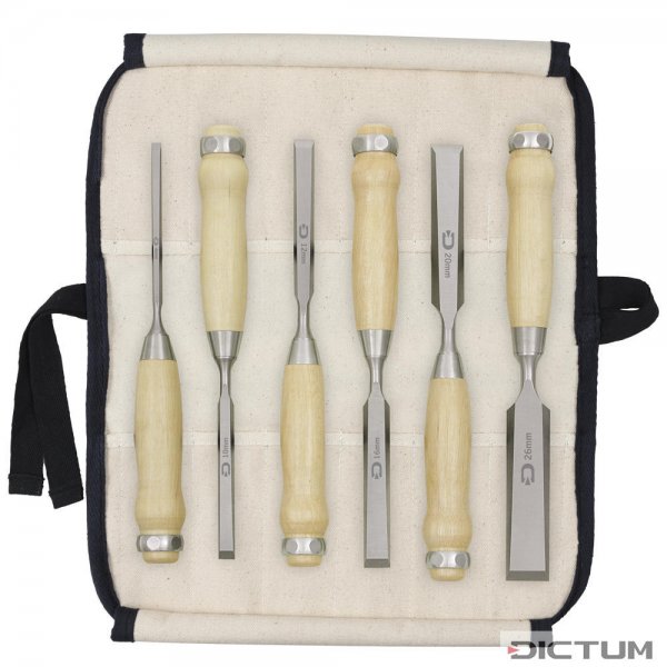 DICTUM Chisel, Long Pattern, 6-Piece Set, in Cotton Tool Roll