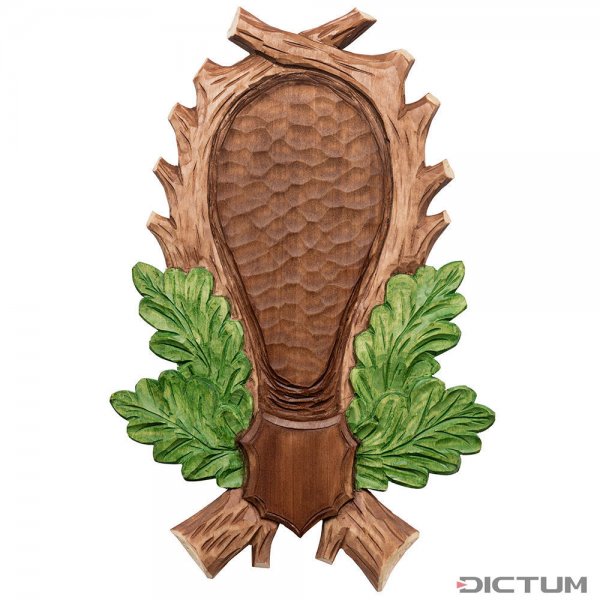 Hand-Carved Trophy Plate »Roebuck«, Multicoloured Stained
