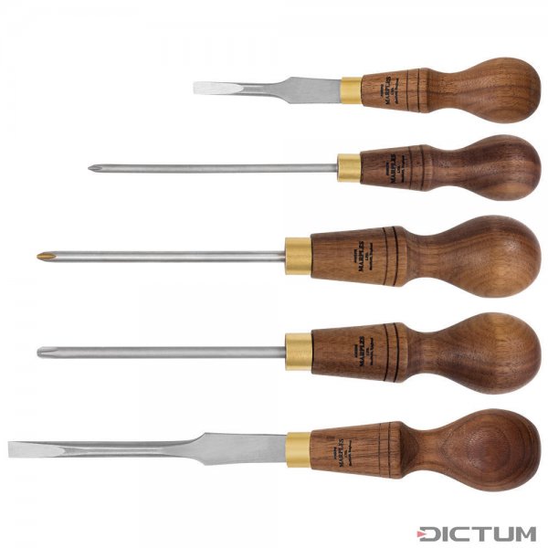 Cabinet Screwdrivers, Slotted and PH, Oiled Walnut Handle, 5-piece Set