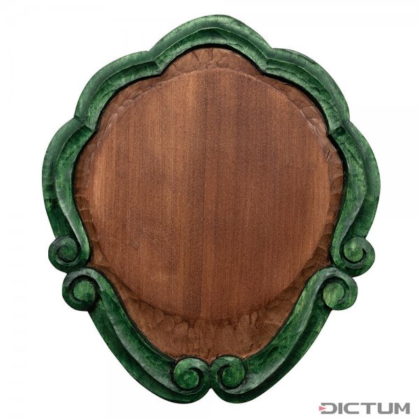 Ręcznie rzeźbiona tabliczka trofeum „Odyniec”, bejcowana na brązowo/zielono