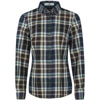 Button-down Blouse, 100 % Button-down Blouse, 100 % Cotton Flannel, Chequered, Green/Brown, Size 34