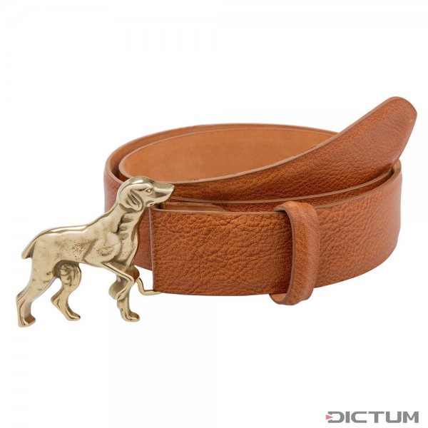 Cinturón de cuero, perro de caza, coñac, talla XS (80 cm)