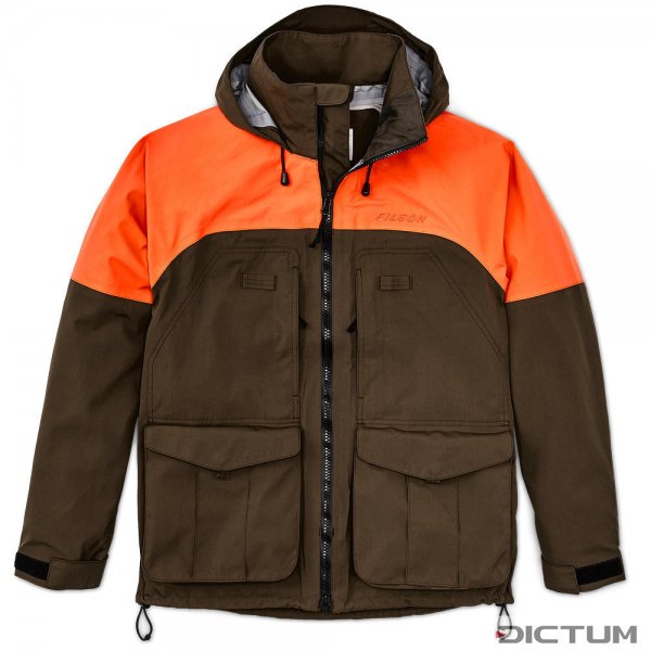 Filson 3-Layer Field Jacket, Dark Tan/Blaze Orange, Size L