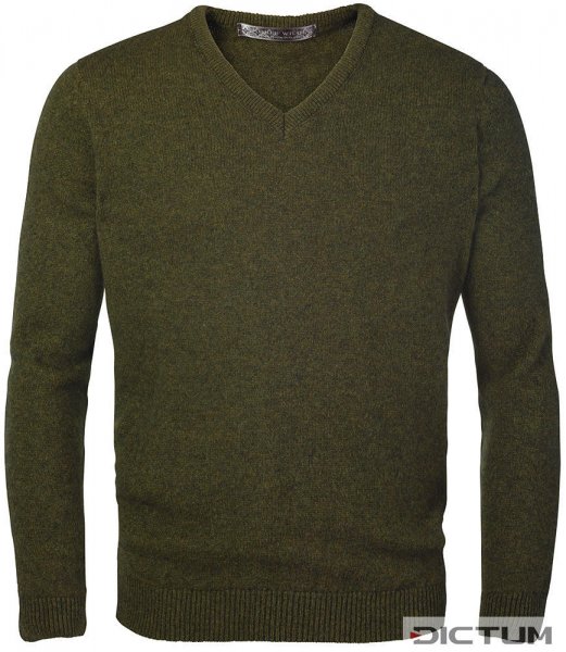 Пуловер мужской с V-вырезом мериносовый поссум, меланж оливковый, размер L