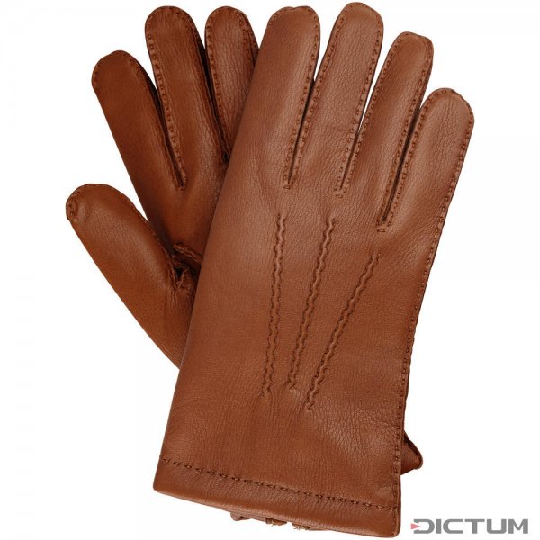 Pánské rukavice OSLO, jelenicová kůže, kašmírová podšívka, koňaková, velikost 9,