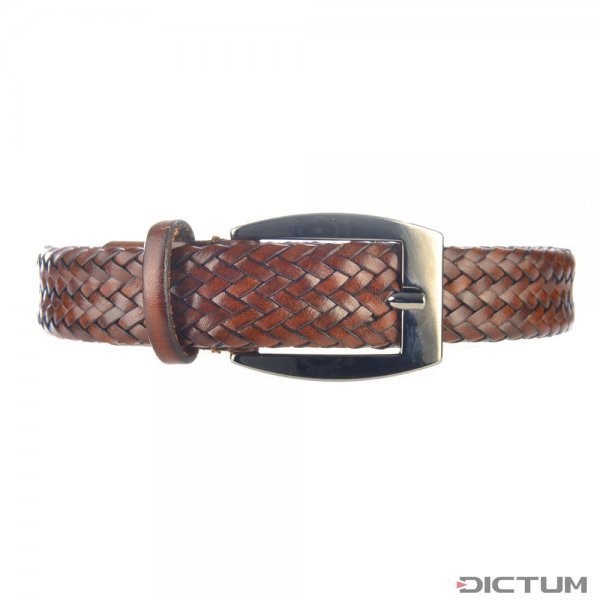 Athison Braided Leather Belt, Cognac, S