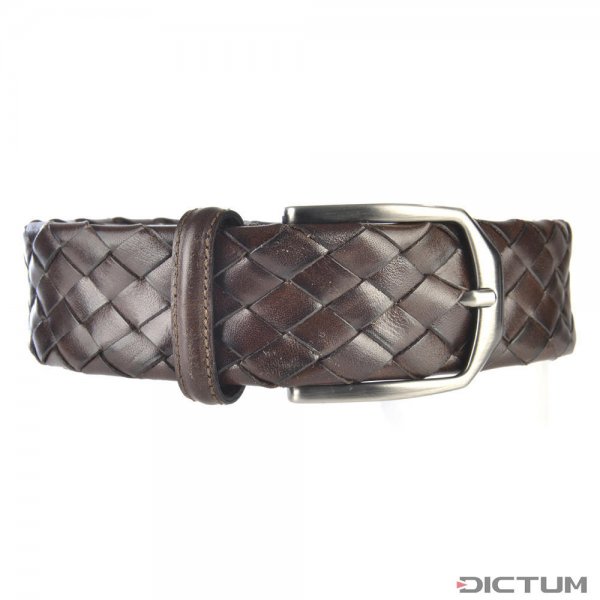 Athison Braided Leather Belt, Dark Brown, M-L