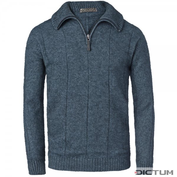 Men’s Zip Sweater, Possum Merino, Blue Melange, Size M