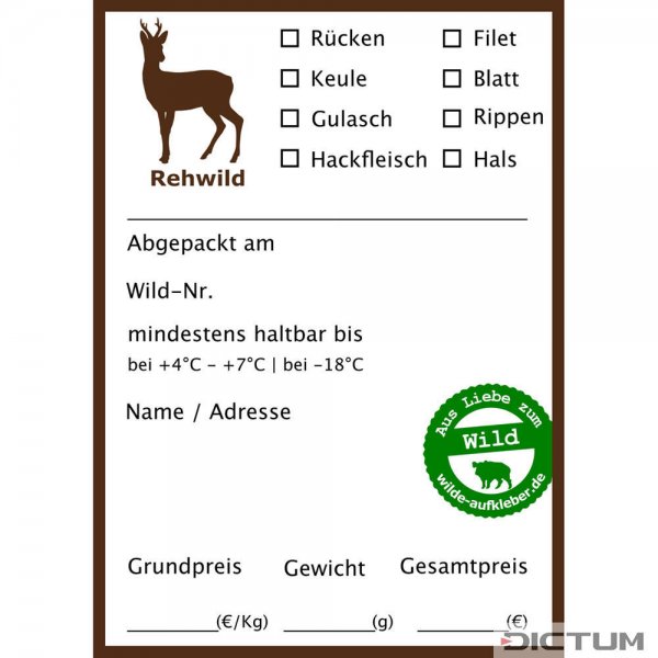 Hunting Labels for Vacuum Bags, Roe Deer Motif