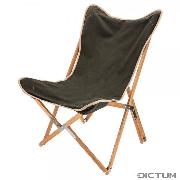 Chaise de camping Kampier, chêne, toile de voile, vert olive