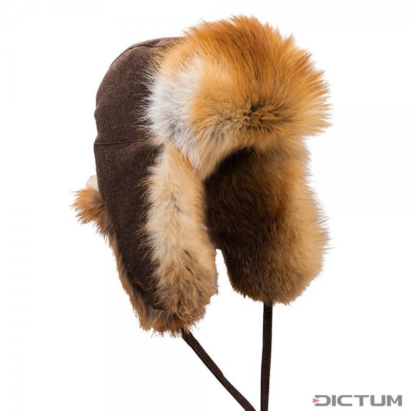 Fur Hat, Red Fox/Loden, Brown, Size 62