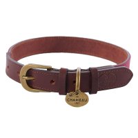 Le Chameau Dog Collar, Leather/Canvas, Rouge, Size L