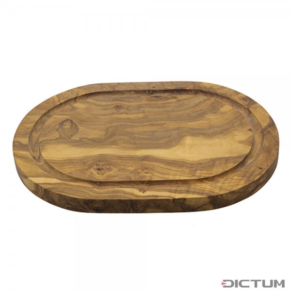 Deska do krojenia z drewna oliwnego owalna z rowkiem na sos
