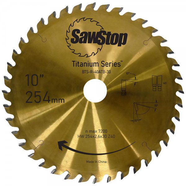 SawStop Circular Saw Blade, Titanium Series, TC 254 x 2.6 x 30, W40