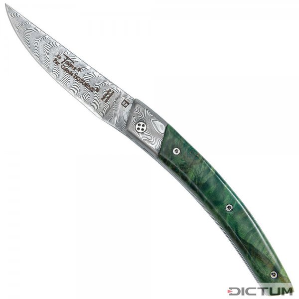 Cuchillo plegable Le Thiers RLT Damasco, madera de álamo