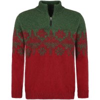 Herrenpullover Herrenpullover Stehkragen, Merino-Possum, rot-grün, Größe M