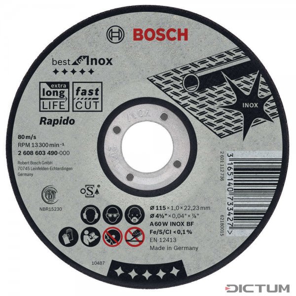 Bosch Rapido Straight Cutting Disc Best for INOX, 115 mm