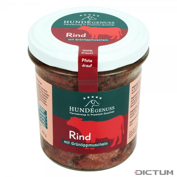 »Hundegenuss« Beef with Green-lipped Mussels Wet Dog Food, Jarred, 6 x 300 g