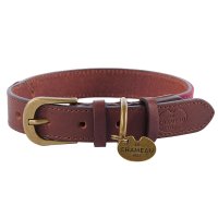 Le Chameau Dog Collar, Leather/Canvas, Rouge, Size M