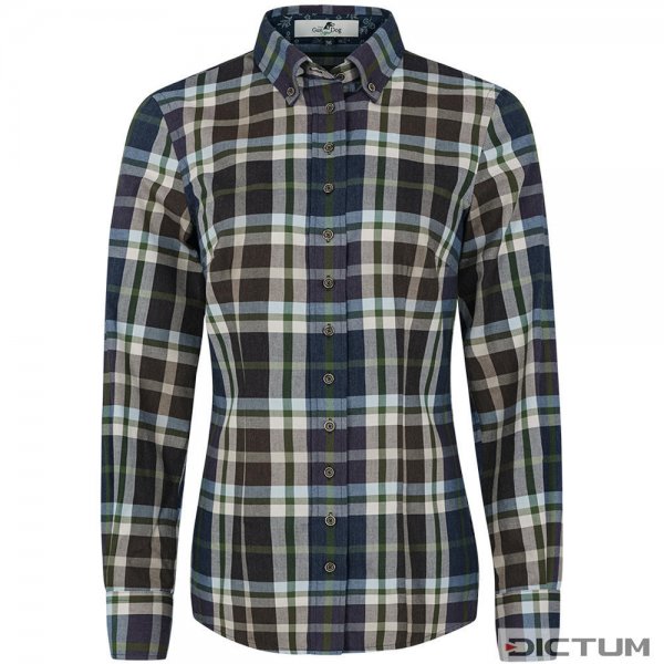 Button-Down-Bluse 100% Baumwoll-Flanellkaro grün/braun, Größe 34