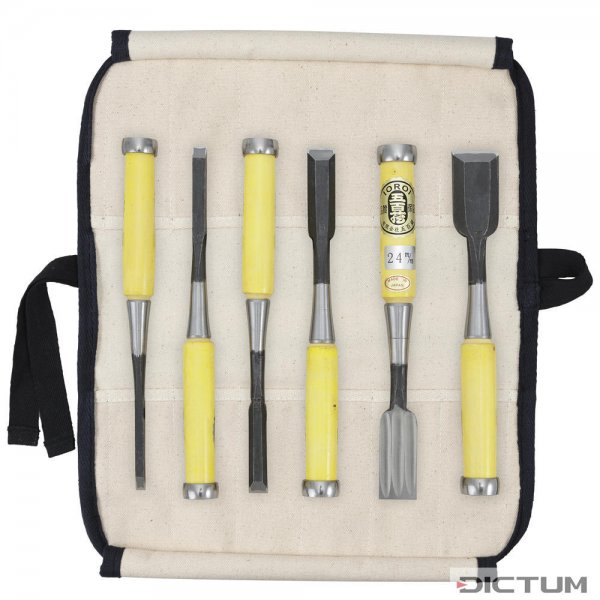 Chu-Gata Nomi, Chisel, 6-Piece Set in a Cotton Tool Roll