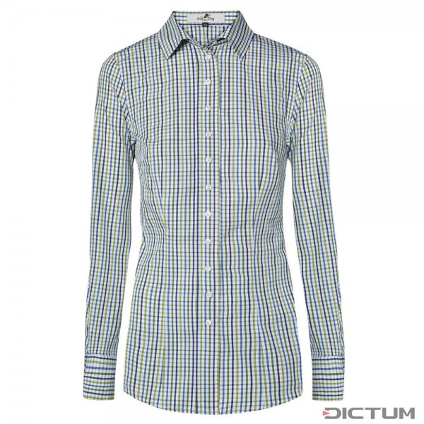 Camicia da donna a quadri, blu/verde/bianco/polsini doppio uso, taglia 40