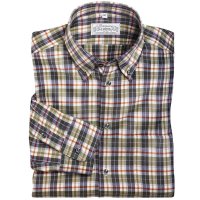 Men's Shirt, Men's Shirt, Herringbone, Chequered, Green/Red Brown, Size 39