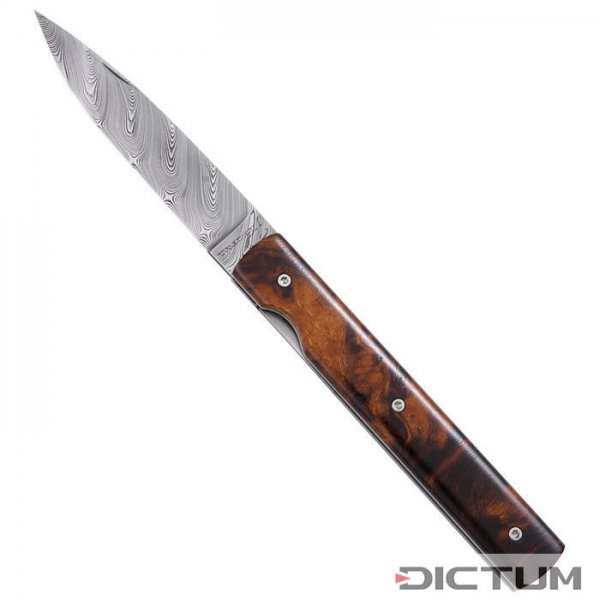 Couteau pliant Le Français, acier de Damas, bois de fer du désert