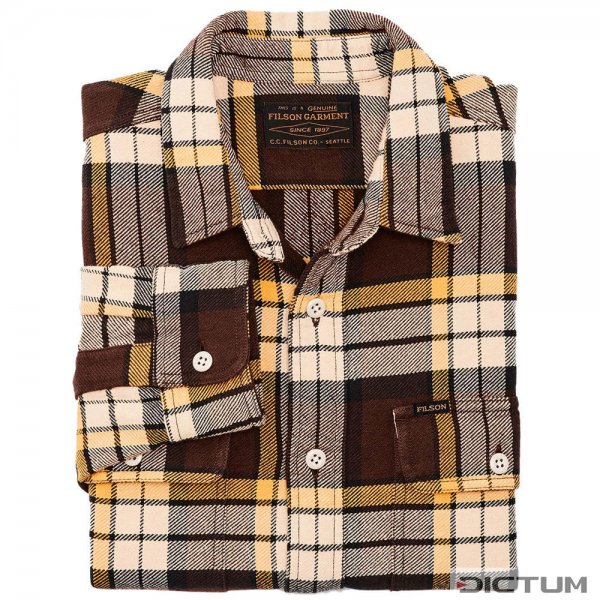 Filson Vintage Flannel Work Shirt, brown/yellow/multi plaid, Size M