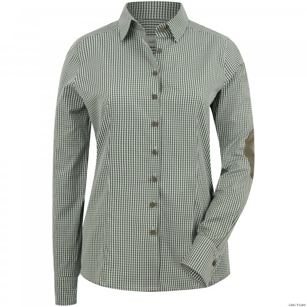 Gingham Ladies Blouse, with Patches, Green, Size 38