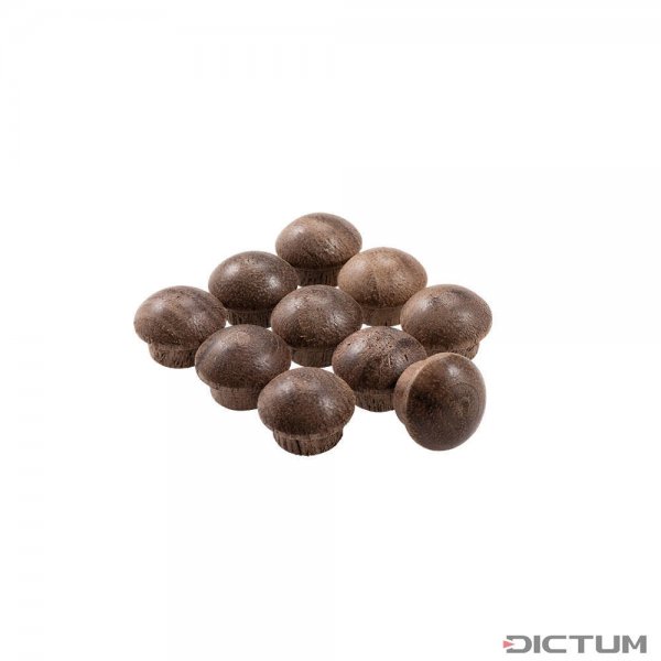 Dřevěné krycí víčka, ořech, Ø 10 mm, 10 kusů