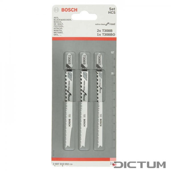 BOSCH Jig Saw Blades Set, Extraclean for Wood, 3-Piece Set