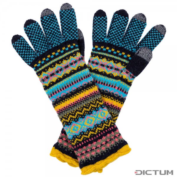 Eribé »Alpine« Gloves, Fair Isle Pattern, Dark Blue/Yellow