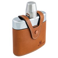 BEIER Glass Hipflask in Leather Case, 100 ml, Light Brown