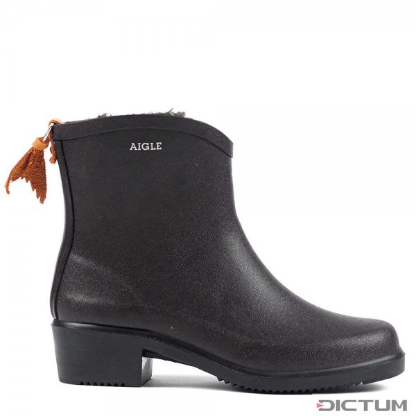 Aigle Women’s Rubber Ankle Boots MISS JULIETTE BOTTILLON FUR, Black, Size 35