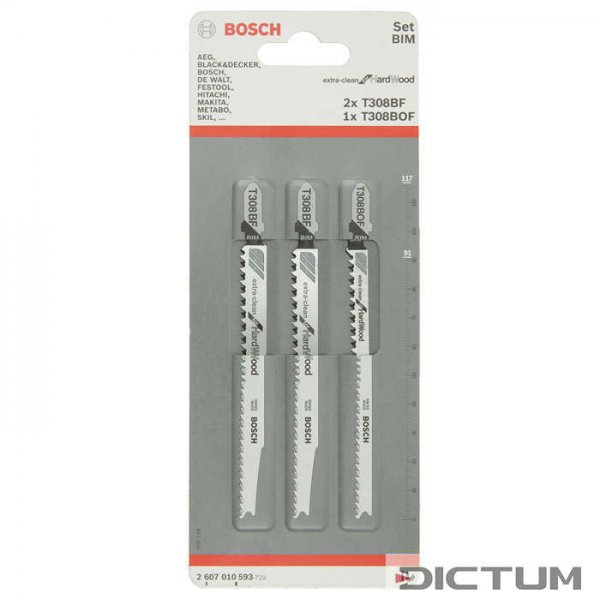 BOSCH Jig Saw Blades Set, Extraclean for Hard Wood, 3-Piece Set