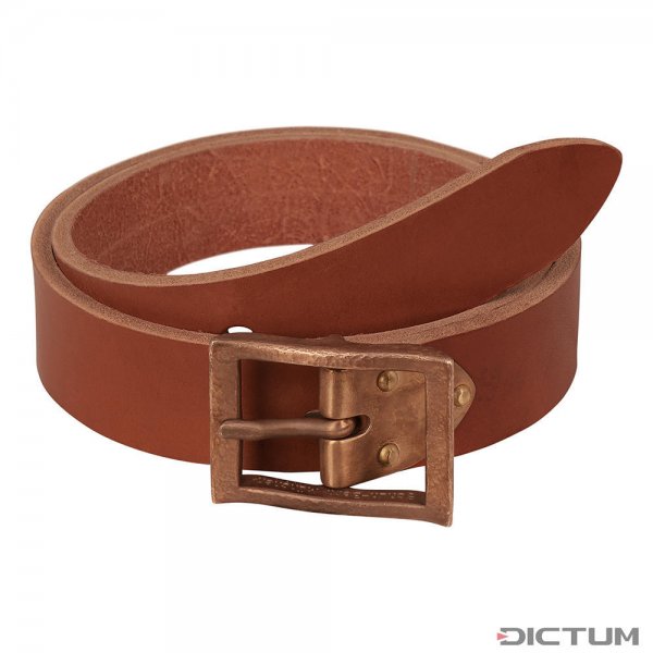 Bertl Ox Leather Belt with Bronze Buckle, Length 100 cm