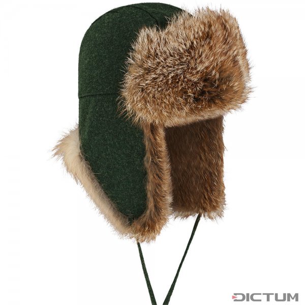 Fur Hat, Red Fox/Loden, Green, Size 61