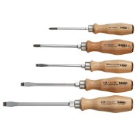 Felo Screwdrivers with Wooden Handles, 5-Piece Set, Slotted/PH