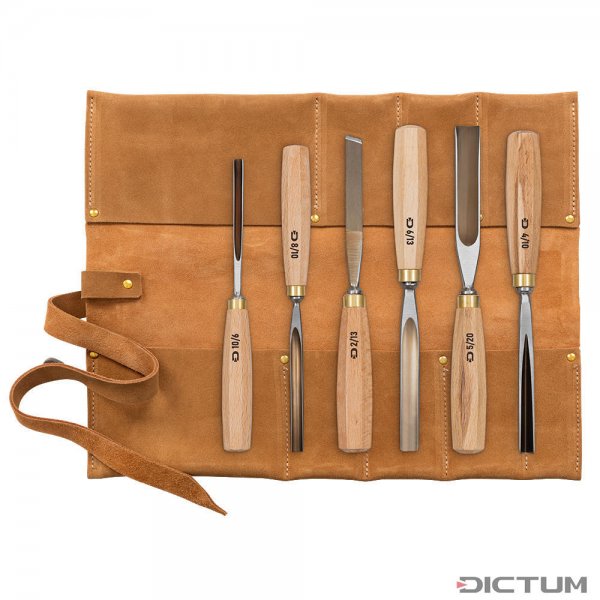 DICTUM Carving Tools, 6-Piece Set, in Leather Tool Roll