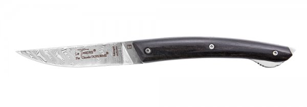 Le Thiers Verrou Folding Knife, Damascus Blade, Ebony Wood