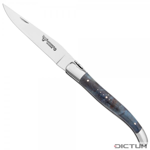 Cuchillo plegable Laguiole, madera de álamo veteado azul